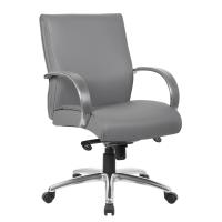 Seating - Task: Prestige Executive Mid Back Chair, Light Gray Leather w/Chrome Frame & Base