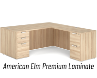 Desk - Double Pedestal - L-Shape: 72" W x 83" D, American Elm Premium Grade Laminate, Non-Handed (Can Be Assembled on Left or Right Hand Side)