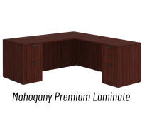 Desk - Double Pedestal - L-Shape: 72" W x 77" D, Mahogany Premium Grade Laminate, Non-Handed (Can Be Assembled on Left or Right Hand Side)
