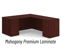 Desk - Double Pedestal - L-Shape: 66" W x 77" D, Mahogany Premium Grade Laminate, Non-Handed (Can Be Assembled on Left or Right Hand Side)