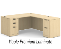 Desk - Double Pedestal - L-Shape: 72" W x 77" D, American Elm Premium Grade Laminate, Non-Handed (Can Be Assembled on Left or Right Hand Side)