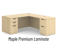 Desk - Double Pedestal - L-Shape: 66" W x 77" D, Maple Premium Grade Laminate, Non-Handed (Can Be Assembled on Left or Right Hand Side)