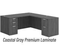 Desk - Double Pedestal - L-Shape: 72" W x 77" D, Coastal Gray Premium Grade Laminate, Non-Handed (Can Be Assembled on Left or Right Hand Side)