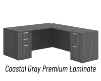 Desk - Double Pedestal - L-Shape: 66" W x 77" D, Coastal Gray Premium Grade Laminate, Non-Handed (Can Be Assembled on Left or Right Hand Side)