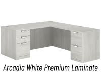 Desk - Double Pedestal - L-Shape: 72" W x 77" D, Arcadia White Premium Grade Laminate, Non-Handed (Can Be Assembled on Left or Right Hand Side)