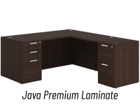Desk - Double Pedestal - L-Shape: 72" W x 77" D, Java Premium Grade Laminate, Non-Handed (Can Be Assembled on Left or Right Hand Side)