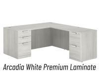 Desk - Double Pedestal - L-Shape: 66" W x 77" D, Arcadia White Premium Grade Laminate, Non-Handed (Can Be Assembled on Left or Right Hand Side)