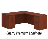 Desk - Double Pedestal - L-Shape: 66" W x 77" D, Cherry Premium Grade Laminate, Non-Handed (Can Be Assembled on Left or Right Hand Side)