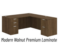 Desk - Double Pedestal - L-Shape: 66" W x 77" D, Modern Walnut Premium Grade Laminate, Non-Handed (Can Be Assembled on Left or Right Hand Side)