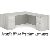 Desk - Double Pedestal - L-Shape: 72" W x 83" D, Arcadia White Premium Grade Laminate, Non-Handed (Can Be Assembled on Left or Right Hand Side)