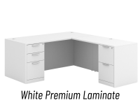 Desk - Double Pedestal - L-Shape: 66" W x 77" D, White Premium Grade Laminate, Non-Handed (Can Be Assembled on Left or Right Hand Side)