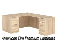 Desk - Double Pedestal - L-Shape: 60" W x 77" D, American Elm Premium Grade Laminate, Non-Handed (Can Be Assembled on Left or Right Hand Side)