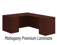 Desk - Double Pedestal - L-Shape: 60" W x 77" D, Mahogany Premium Grade Laminate, Non-Handed (Can Be Assembled on Left or Right Hand Side)