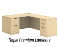 Desk - Double Pedestal - L-Shape: 60" W x 77" D, Maple Premium Grade Laminate, Non-Handed (Can Be Assembled on Left or Right Hand Side)