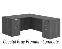 Desk - Double Pedestal - L-Shape: 60" W x 77" D, Coastal Gray Premium Grade Laminate, Non-Handed (Can Be Assembled on Left or Right Hand Side)