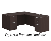 Desk - Double Pedestal - L-Shape: 60" W x 77" D, Espresso Premium Grade Laminate, Non-Handed (Can Be Assembled on Left or Right Hand Side)