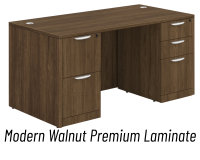 Desk - Double Pedestal: 60" W x 30" D, Modern Walnut Premium Grade Laminate