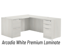 Desk - Double Pedestal - L-Shape: 60" W x 77" D, Arcadia White Premium Grade Laminate, Non-Handed (Can Be Assembled on Left or Right Hand Side)
