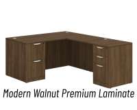 Desk - Double Pedestal - L-Shape: 60" W x 77" D, Modern Walnut Premium Grade Laminate, Non-Handed (Can Be Assembled on Left or Right Hand Side)