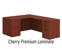 Desk - Double Pedestal - L-Shape: 60" W x 77" D, Cherry Premium Grade Laminate, Non-Handed (Can Be Assembled on Left or Right Hand Side)