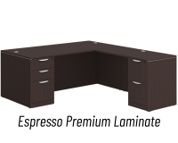 Desk - Double Pedestal - L-Shape: 72" W x 83" D, Espresso Premium Grade Laminate, Non-Handed (Can Be Assembled on Left or Right Hand Side)