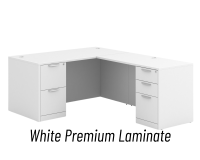 Desk - Double Pedestal - L-Shape: 60" W x 77" D, White Premium Grade Laminate, Non-Handed (Can Be Assembled on Left or Right Hand Side)