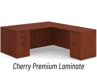 Desk - Double Pedestal - L-Shape: 72" W x 83" D, Cherry Premium Grade Laminate, Non-Handed (Can Be Assembled on Left or Right Hand Side)