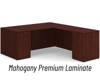 Desk - Double Pedestal - L-Shape: 72" W x 83" D, Mahogany Premium Grade Laminate, Non-Handed (Can Be Assembled on Left or Right Hand Side)