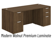 Desk - Double Pedestal: 72" W x 30" D,  Modern Walnut Premium Grade Laminate