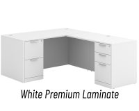Desk - Double Pedestal - L-Shape: 72" W x 77" D, White Premium Grade Laminate, Non-Handed (Can Be Assembled on Left or Right Hand Side)