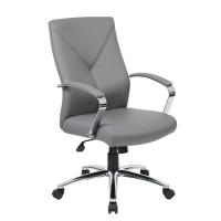 Seating - Task Chair: Boxero Executive High Back Chair, Gray PU Leather Upholstery with Chrome Frame