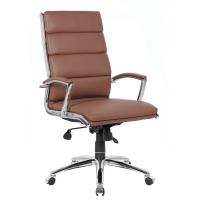 Seating - Task: Merak Executive High Back Chair, Caramel PU Leather with Chrome Armrests and Chrome Base
