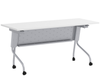 Tables - Training: 72"w x 24"d, Locking Casters, Flip-Top, Nesting, White Premium Laminate with Silver Metal Base and Modesty Panel