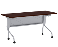 Tables - Training: 72"w x 24"d, Locking Casters, Flip-Top, Nesting, Mahogany Premium Laminate with Silver Metal Base and Modesty Panel