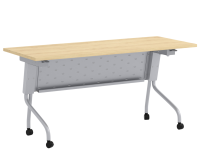 Tables - Training: 72"w x 24"d, Locking Casters, Flip-Top, Nesting, American Elm Premium Laminate with Silver Metal Base and Modesty Panel