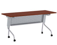 Tables - Training: 72"w x 24"d, Locking Casters, Flip-Top, Nesting, Cherry Premium Laminate with Silver Metal Base and Modesty Panel