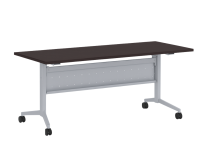Tables - Training: 60"w x 24"d, Locking Casters, Flip-Top, Nesting, Espresso Premium Laminate with Silver Metal Base and Modesty Panel