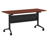 Tables - Training: 60"w x 24"d, Locking Casters, Flip-Top, Nesting, Cherry Premium Laminate with Black Metal Base and Modesty Panel