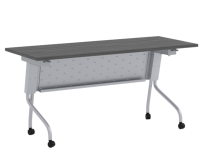 Tables - Training: 72"w x 24"d, Locking Casters, Flip-Top, Nesting, Coastal Gray Premium Laminate with Silver Metal Base and Modesty Panel