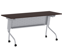 Tables - Training: 72"w x 24"d, Locking Casters, Flip-Top, Nesting, Java Premium Laminate with Silver Metal Base and Modesty Panel
