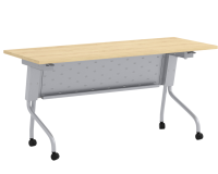 Tables - Training: 72"w x 24"d, Locking Casters, Flip-Top, Nesting, Maple Premium Laminate with Silver Metal Base and Modesty Panel