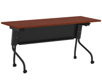 Tables - Training: 72"w x 24"d, Locking Casters, Flip-Top, Nesting, Cherry Premium Laminate with Black Metal Base and Modesty Panel