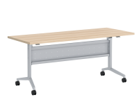 Tables - Training: 60"w x 24"d, Locking Casters, Flip-Top, Nesting, American Elm Premium Laminate with Silver Metal Base and Modesty Panel
