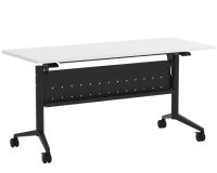Tables - Training: 60"w x 24"d, Locking Casters, Flip-Top, Nesting, White Premium Laminate with Black Metal Base and Modesty Panel