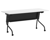 Tables - Training: 72"w x 24"d, Locking Casters, Flip-Top, Nesting, White Premium Laminate with Black Metal Base and Modesty Panel
