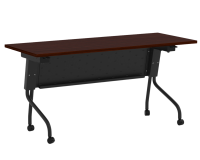 Tables - Training: 72"w x 24"d, Locking Casters, Flip-Top, Nesting, Mahogany Premium Laminate with Black Metal Base and Modesty Panel
