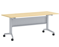 Tables - Training: 60"w x 24"d, Locking Casters, Flip-Top, Nesting, Maple Premium Laminate with Silver Metal Base and Modesty Panel