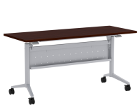 Tables - Training: 60"w x 24"d, Locking Casters, Flip-Top, Nesting, Mahogany Premium Laminate with Silver Metal Base and Modesty Panel