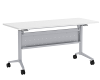 Tables - Training: 60"w x 24"d, Locking Casters, Flip-Top, Nesting, White Premium Laminate with Silver Metal Base and Modesty Panel