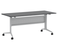Tables - Training: 60"w x 24"d, Locking Casters, Flip-Top, Nesting, Coastal Gray Premium Laminate with Silver Metal Base and Modesty Panel